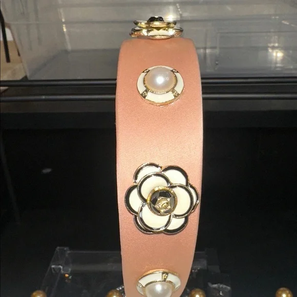 Elegant Taupey Pink Floral Headband w/ Faux Perl’s and Floral Accents - Picture 2 of 4